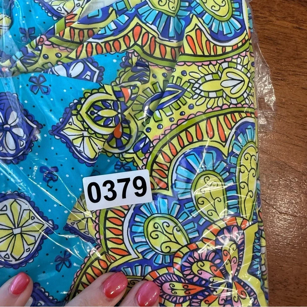 Trina Turk Blue and Yellow swim cover up tunic Corsica print sz Large swim & spa
